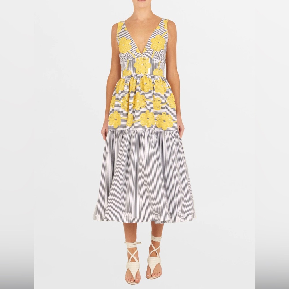 Silvia Tcherassi Blue Striped Dress with Yellow Floral Details